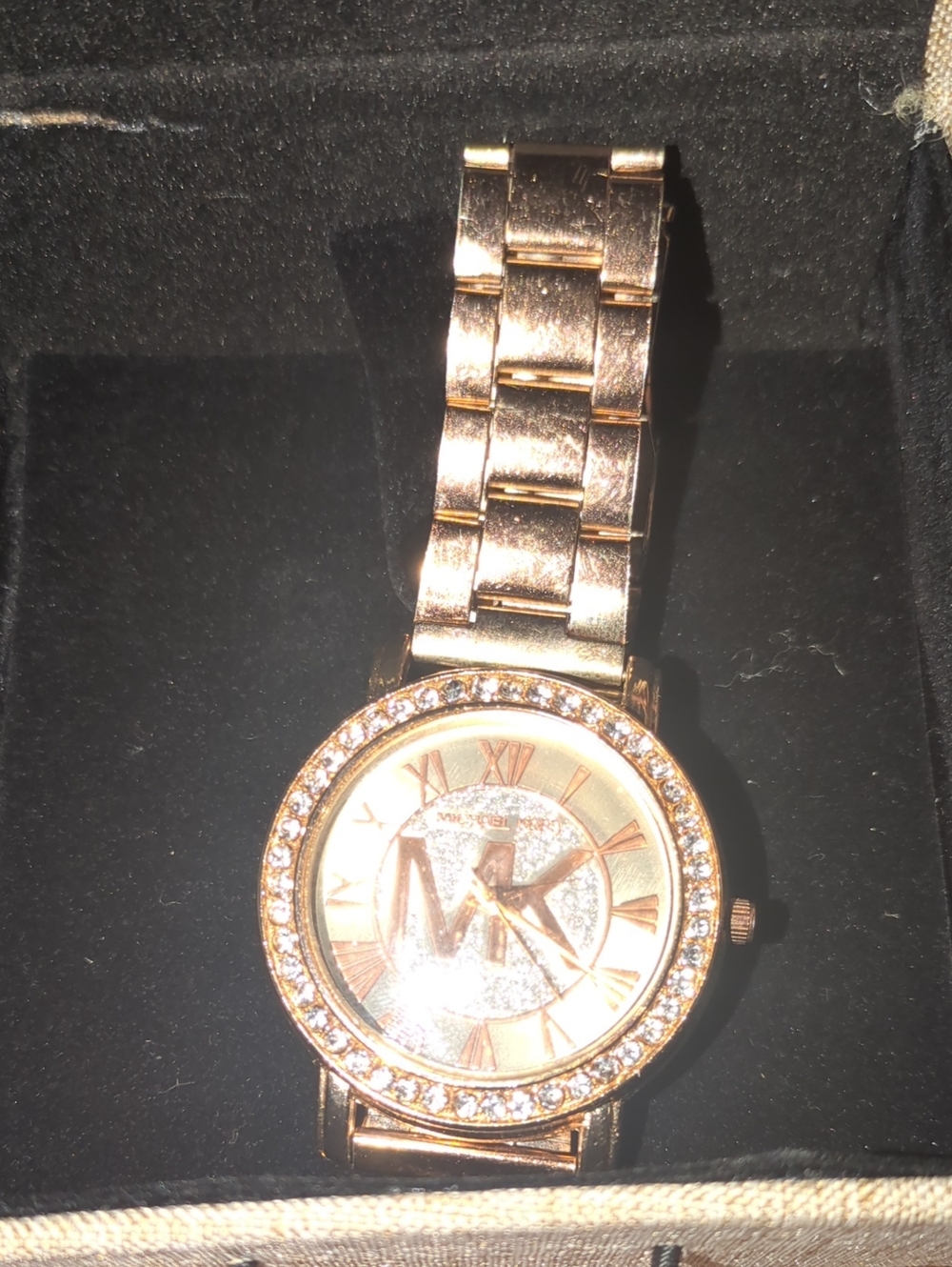 "Luxury Inspired" Rose Gold Crystal MK Logo Women's Bracelet Watch - Picture 4 of 4